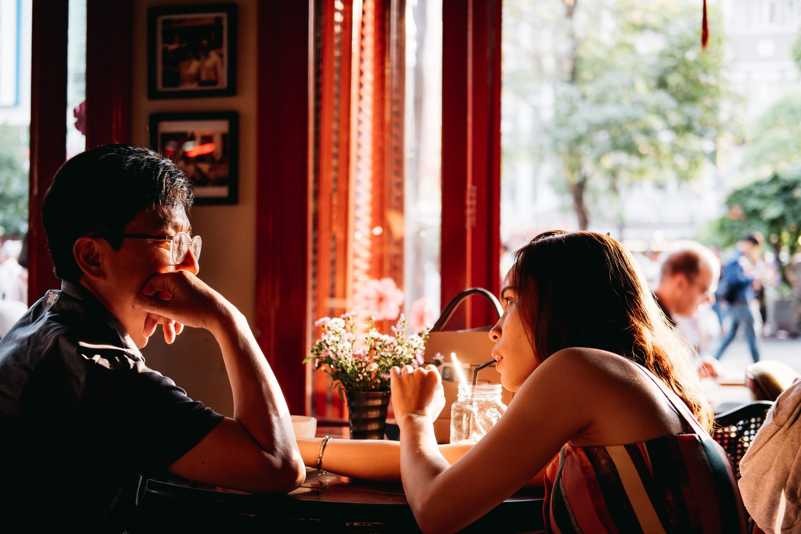 Man and woman sitting at table