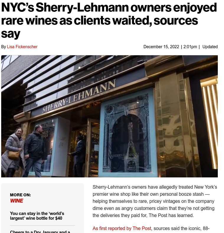 New York Post Sherry-Lehmann story