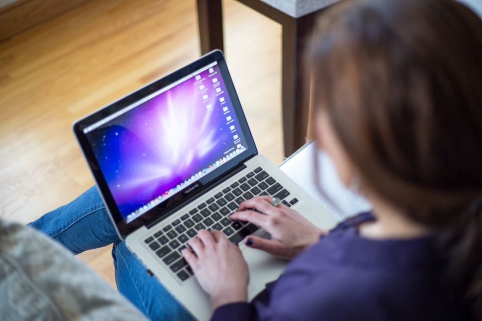 woman using laptop